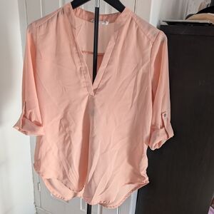 Lush Light Pink V-Neck Blouse